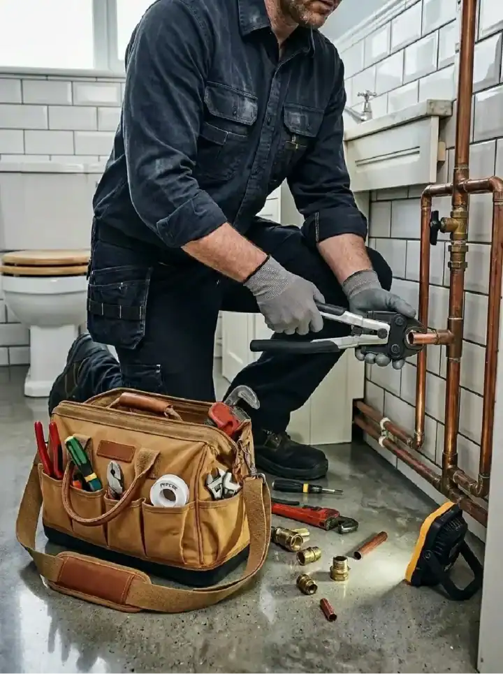 Plumber fixing pipes