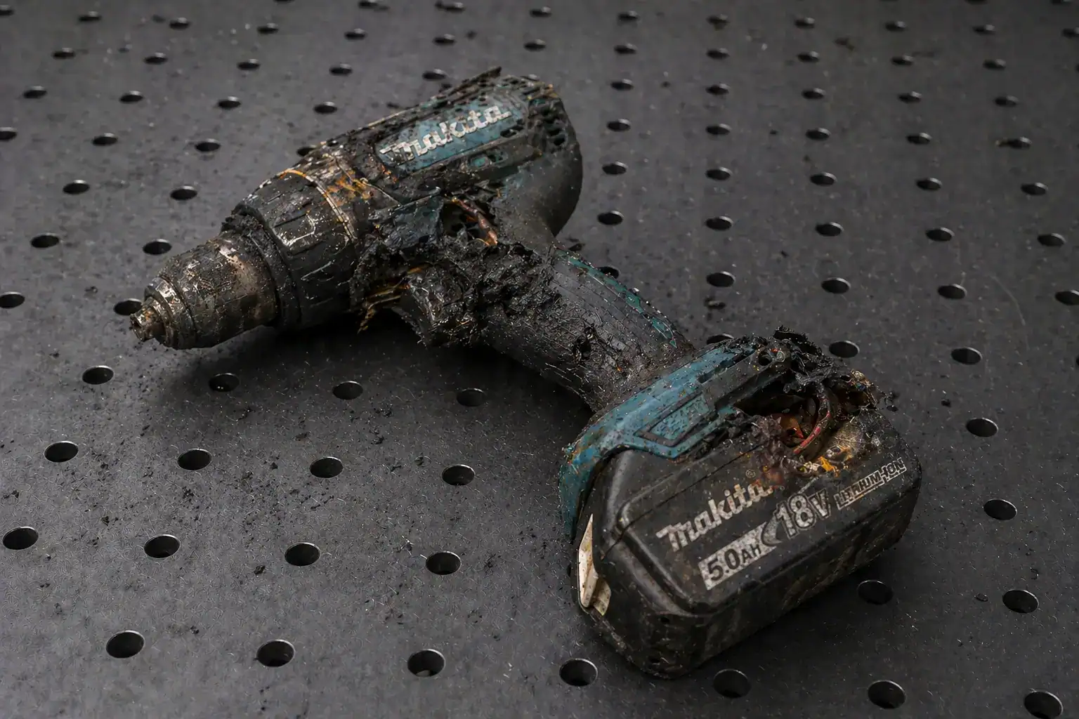 makita drill fire damaged
